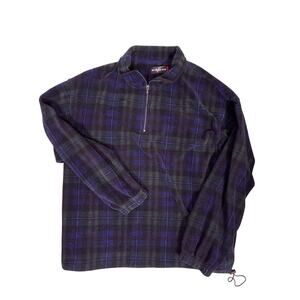 Vintage Plaid Sherpa Quarter Zip Pullover Men’s XL Cozy Lumberjack Fleece